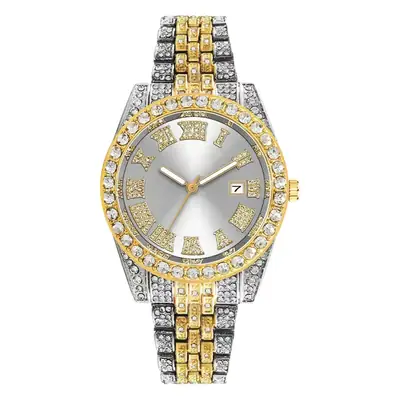 Full Diamond Roman Scale Women's Watch Gold Silver