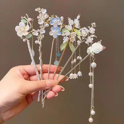 Lilu Hairpin Women Antique Hanfu Walking Tassel Plate Hair Clasp