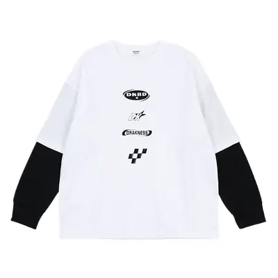 Kids Fake Two-Piece Long Sleeve T-Shirt White Black Medium Large
