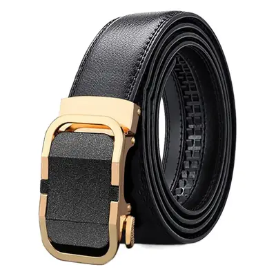 New Men's Leather Belt with Gold Buckle