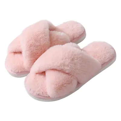 Cross-Border Autumn and Winter New Imitation Rabbit Fur Women's Cross-Strap Home Cotton Slippers Thick-Soled Warm Indoor Slippers Wholesale