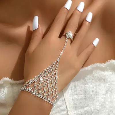 Full Diamond Grid Finger Bracelet for Women