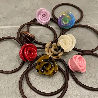 Korean Textured Rose Flower Hair Tie for Women