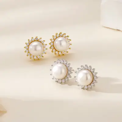 Natural Freshwater Pearl Sunflower Earrings for Women