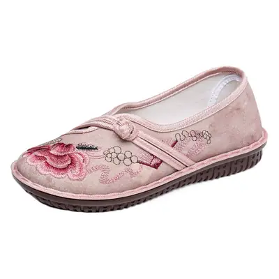 Women's Embroidered Flat Shoes Grey Soft Sole