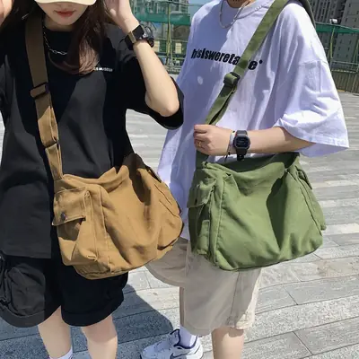 2025 New Ins Harajuku Style Wash Canvas Crossbody Bag Large Capacity Student Shoulder Bag