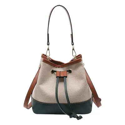 Korean Canvas Bucket Bag Color Contrast Shoulder Bag