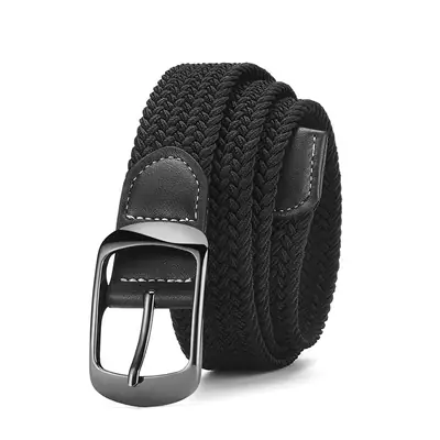 Men's Grey Knit Belt with Silver Buckle