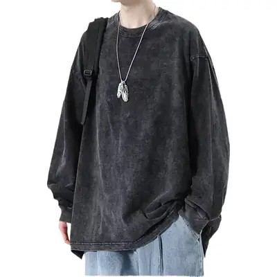 Vintage Cotton Wash T-Shirt Men Women Long Sleeve Loose