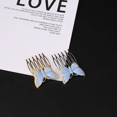 Butterfly Hair Comb with Rhinestone & Alloy Design