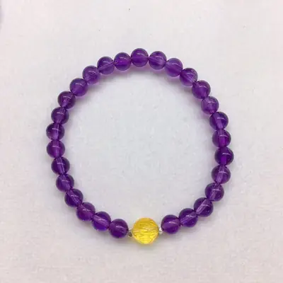 Purple Beads Bracelet with Yellow Crystal & Lotus Beads