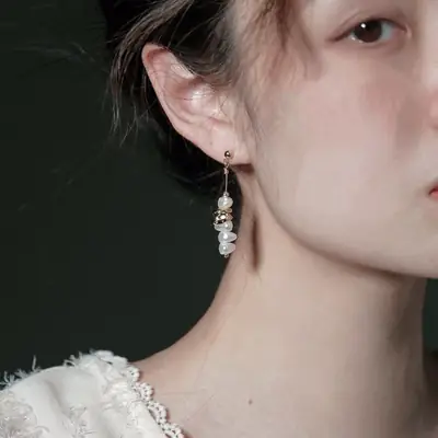 Broken Silver Pearl Drop Earrings for Women