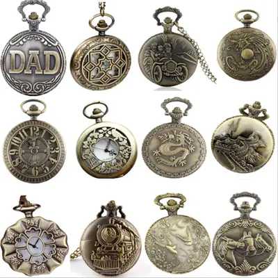 Dragon Horse Car Retro Flip Watch Large Gold Plated