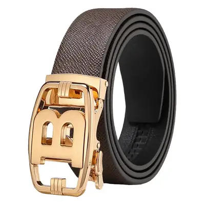 Men's Stainless Steel Buckle Belt with Brown Strap