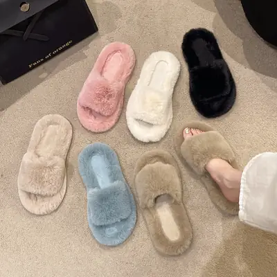 Mao Mao Slippers Women's Winter Outfit 2023 Autumn New Indoor Lazy Flat Plush Slippers Home Cotton Slippers