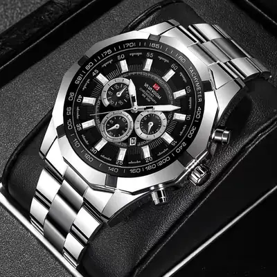 Men's Stainless Steel Chronograph Watch with 3 Subdials