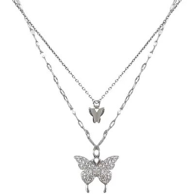 Silver Butterfly Double Layer Necklace for Women