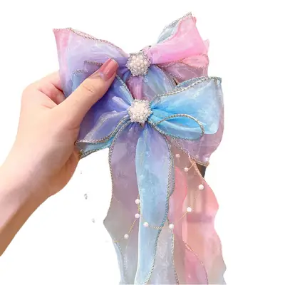 Princess Bow Hair Clip for Girls Pink Blue