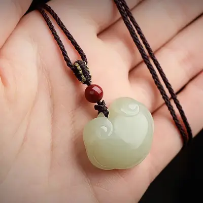 White Jade Ping An Ruyi Lock Pendant for Kids
