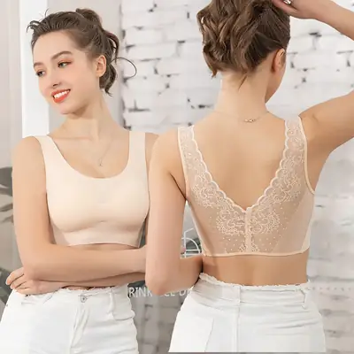 Pink Lace Backless Bra Plus Size Yoga Vest