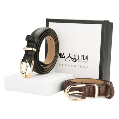Women's Genuine Leather Belt with Gold Buckle