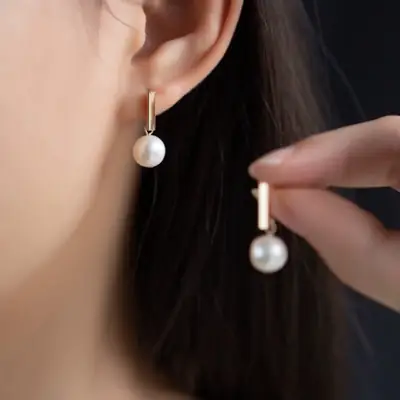 Natural Pearl Earrings Women's Autumn Winter Sterling Silver
