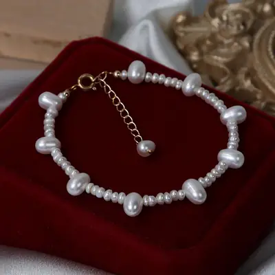 Nude Pearl Bracelet for Women with Spring Buckle