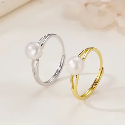 Women's Retro Geometric Pearl Ring Silver