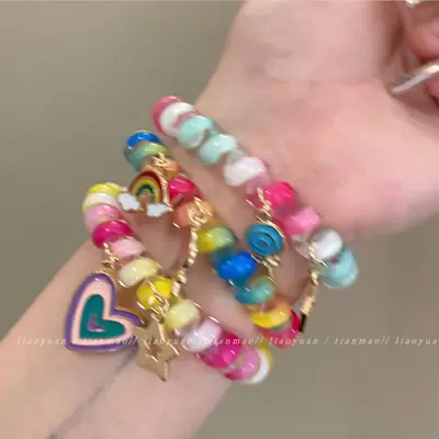 Rainbow Phone Rope Hair Tie for Girls, No Trace, No Damage, Simple Rubber Band, Female Hair Tie, Cartoon