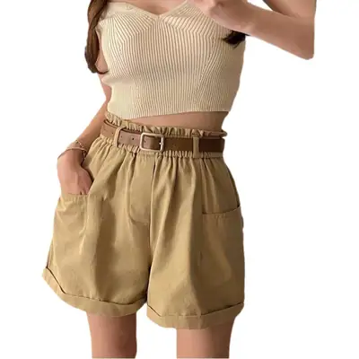 Washed Cotton New Cargo Shorts High Waist Slim