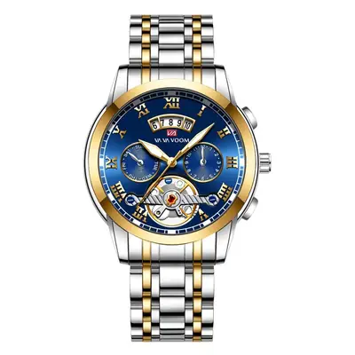 Men's Stainless Steel Tourbillon Quartz Watch Blue Gold