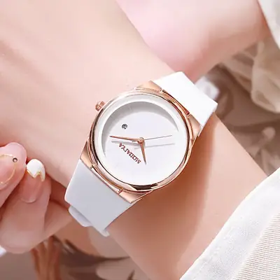 Women's Silicone Strap Watch with Rose Gold Dial