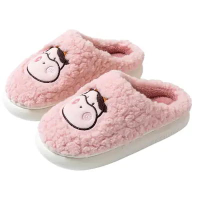 Winter Cow-Themed Cotton Slippers for Women and Couples, Indoor Home Thick-Soled Non-Slip Warm Slippers with a Soft Cushioning Feel, Cow-Style for Men