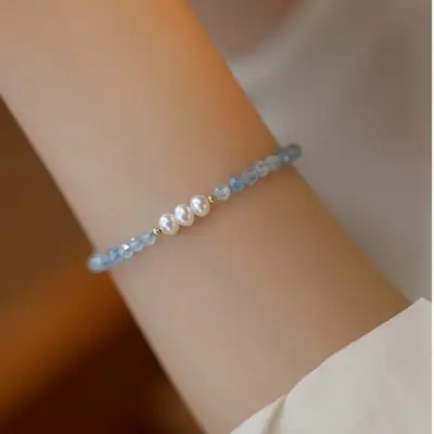 Sky Blue Crystal Pearl Bracelet for Women