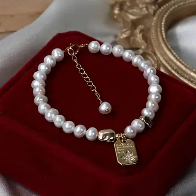 New Temperament Baroque Pearl Necklace with Snowflake Tag