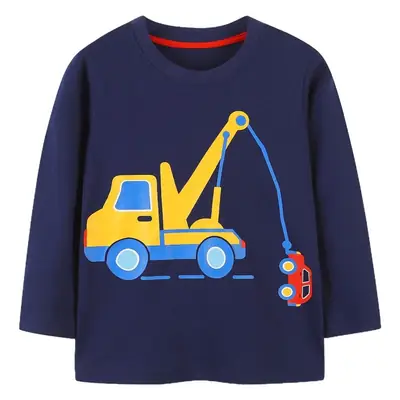 Spring Boys T-Shirt Navy Red Trim Round Neck