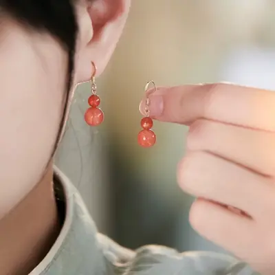 Red Agate Gourd Earrings for Women
