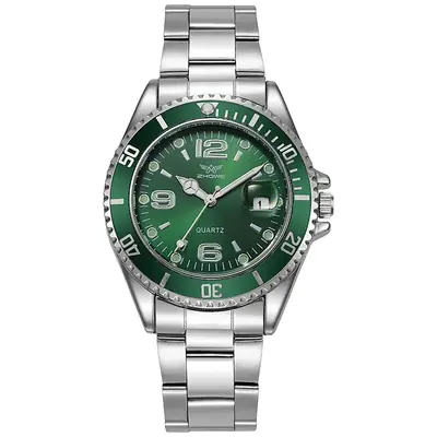 Men's Green Quartz Steel Band Watch with Magnifier