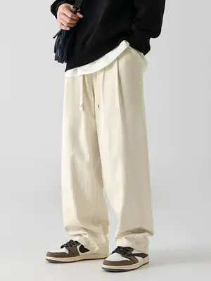 Japanese Sand-Washed Fleece-Lined Loose Pants