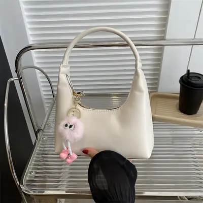 Women's Beige Leather Shoulder Bag 2023 Summer Korean Style