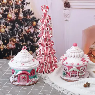Soft Clay Christmas Castle Decor Set of 2