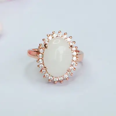 Guan Yu Hetian Jade Ring White Rose Gold