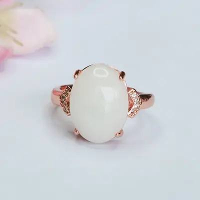 White Jade Ring with Rose Gold Setting