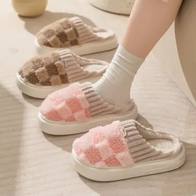 Autumn and Winter Thick-Soled Plush Slippers for Home Use for Women Indoor Home Simple Warm Non-Slip Confinement Winter Cotton Slippers for Men