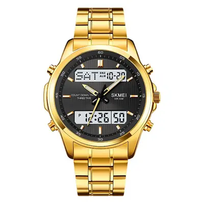 SKMEI Gold Digital Watch for Men Waterproof Dual Display