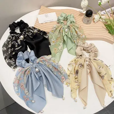 Elegant Floral Pearl Ribbon Hair Bands for Women