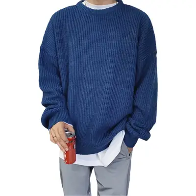 Men's Green Knit Sweater Round Neck Loose All Season