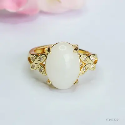 White Jade Butterfly Ring with Gold Plating
