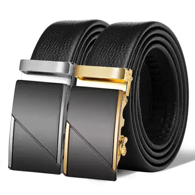 Men's Black Cowhide Belt with Gold Buckle