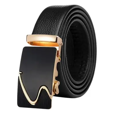 Men's Black Automatic Buckle Belt with Gold Plated Clasp